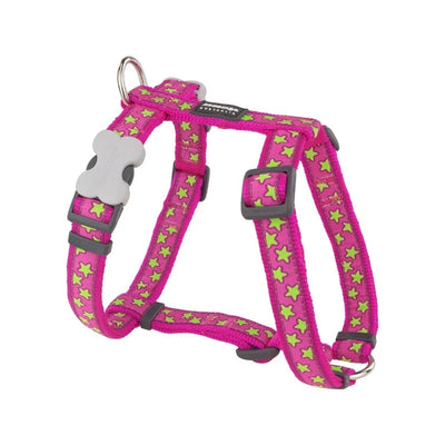 Dog Harness Stars Lime on Hot Pink