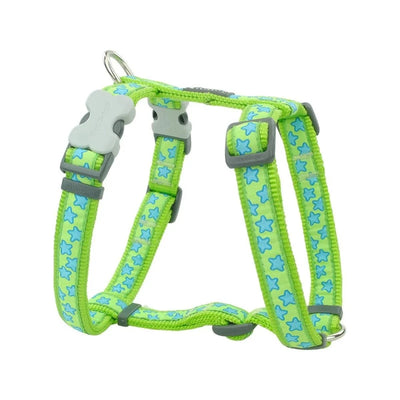 Dog Harness Stars Turquoise on Lime Green